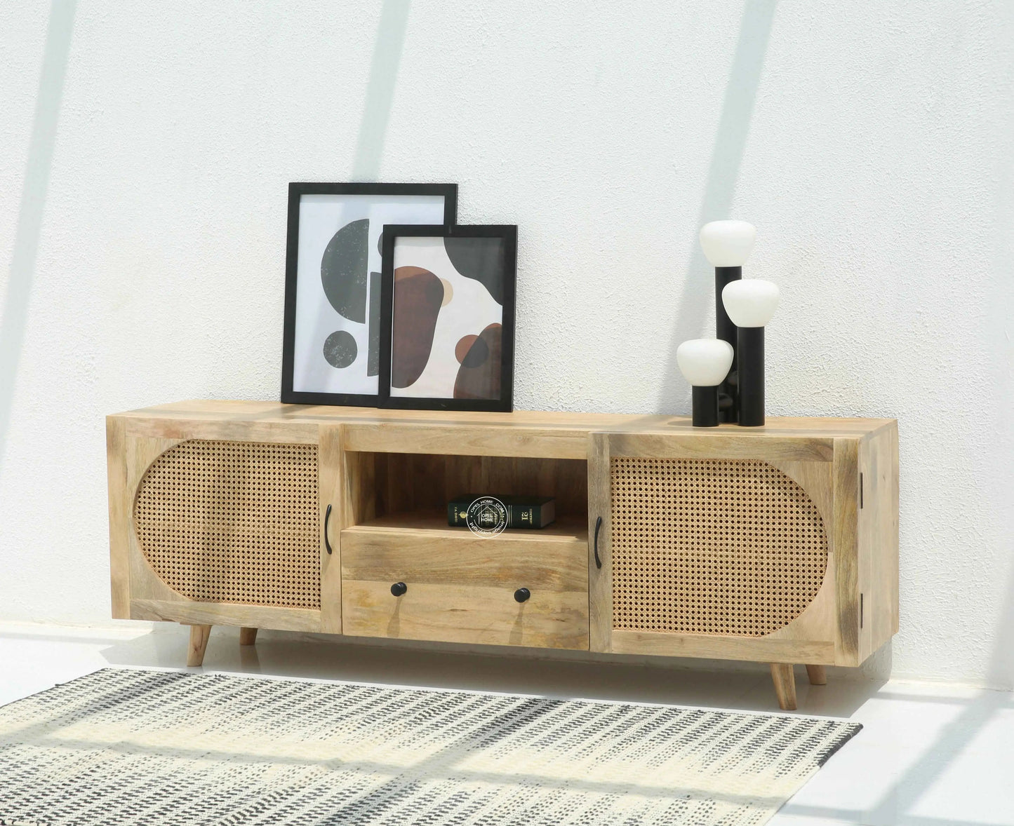 Versa Rattan Doors TV Unit – Solid Mango Wood, Natural Finish, Ample Storage | Opelhome UAE