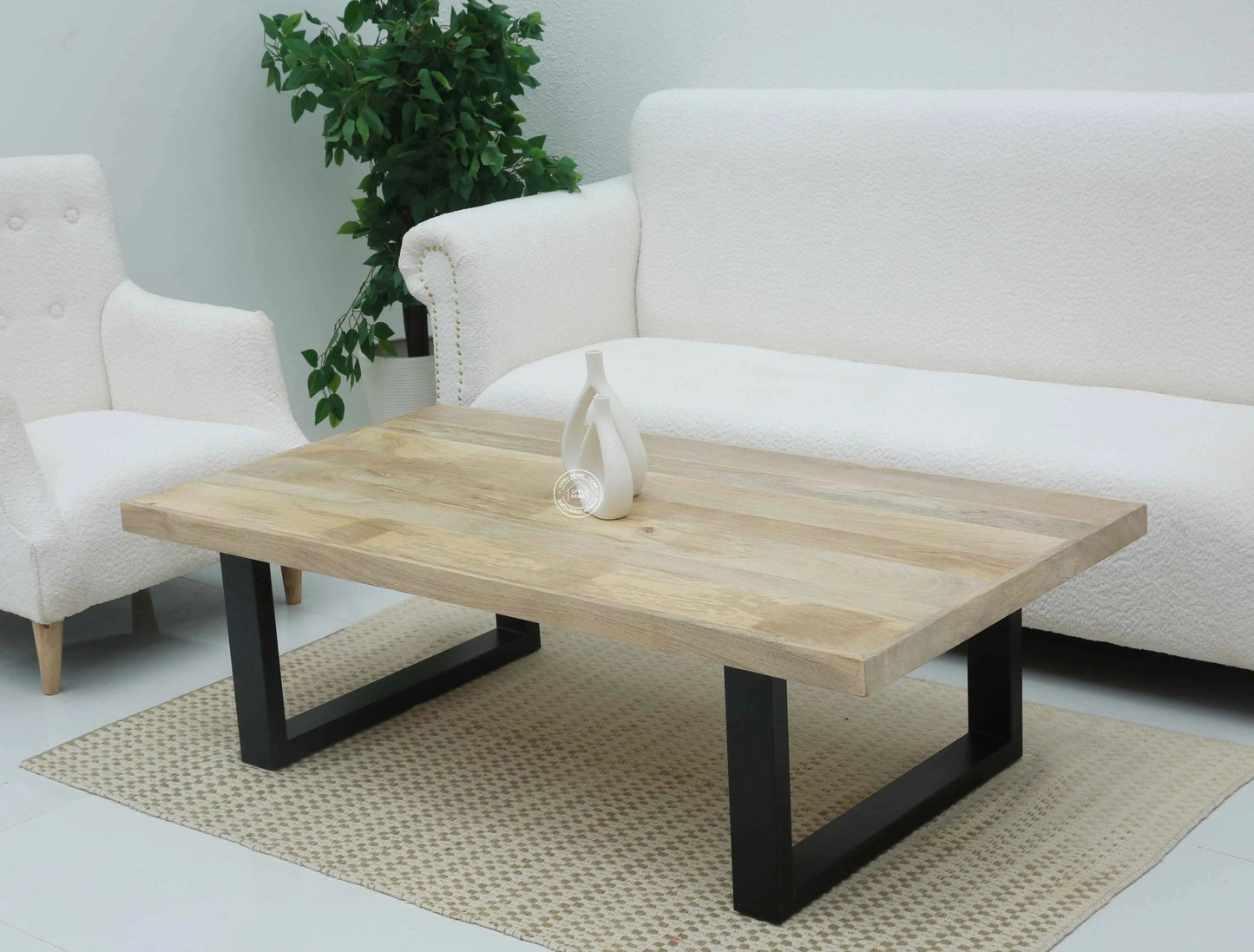 Webster Coffee Table – Solid Mango Wood Top, Black Metal Base, Natural Finish | Opelhome UAE