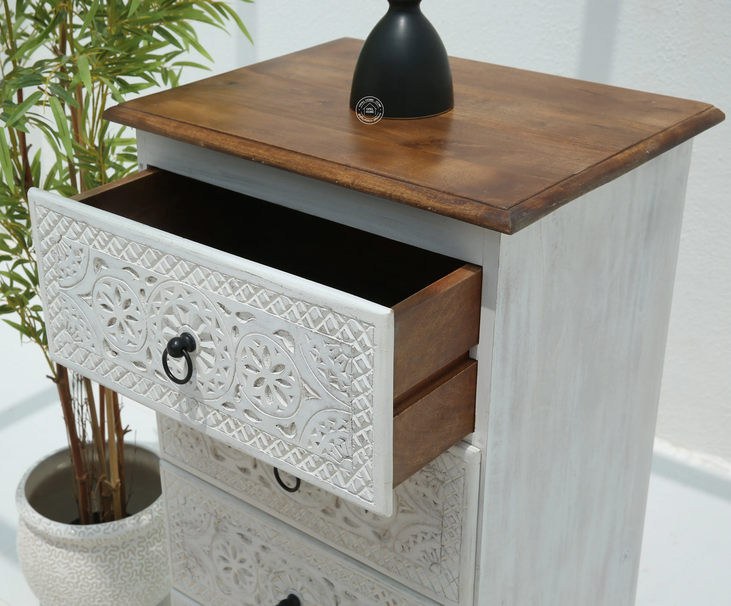 Willow Chest of Carved Drawers – Solid Mango Wood, White Finish | Opelhome UAE - Opelhome