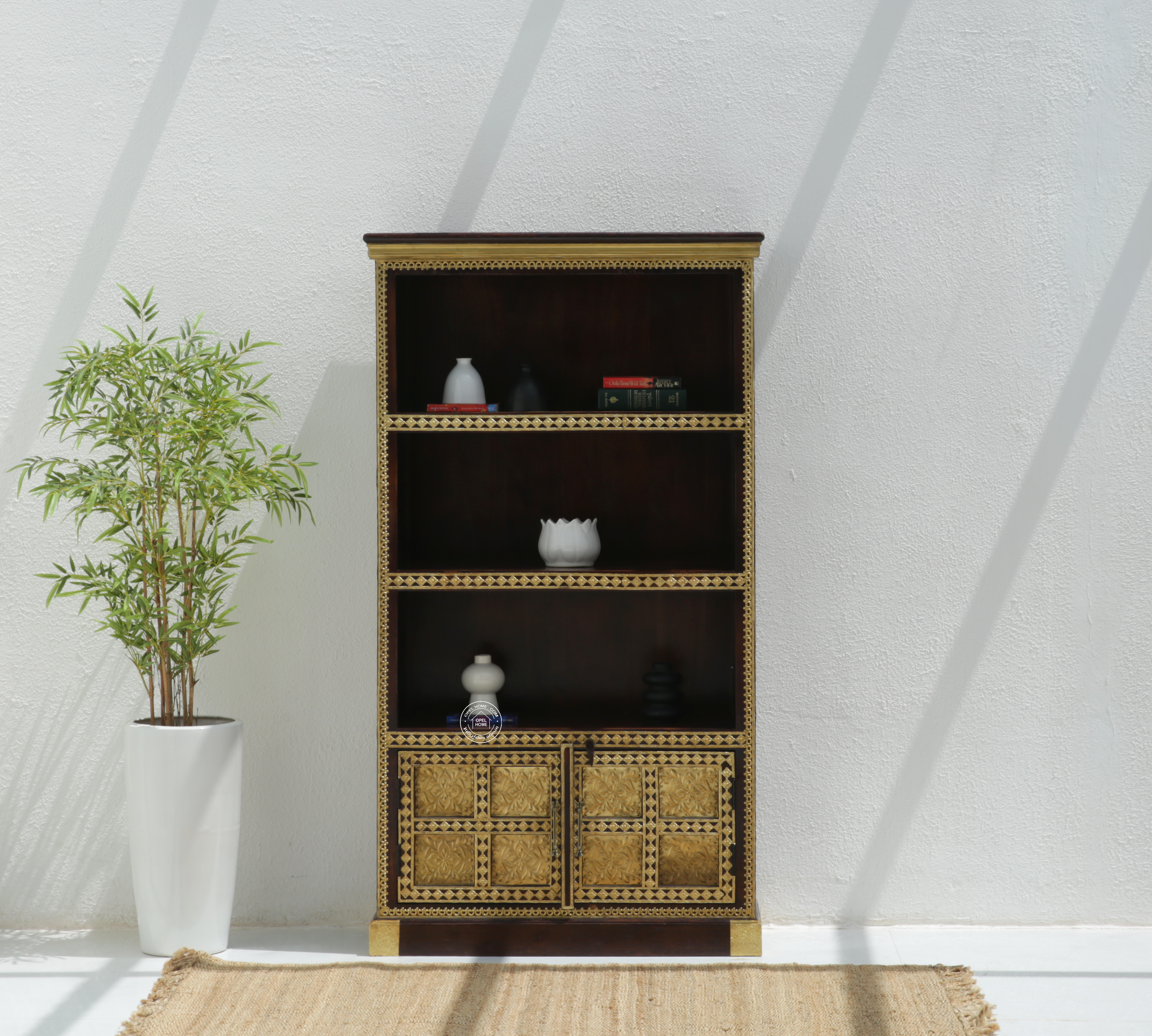 Tannis Brass FTD Display Shelves Unit With Two Doors