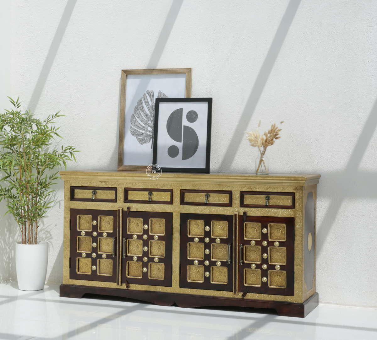 Tannis Brass FTD Wooden 4 door 4 drawer Sideboard