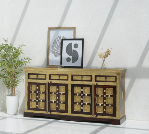 Tannis Brass FTD Wooden 4 door 4 drawer Sideboard