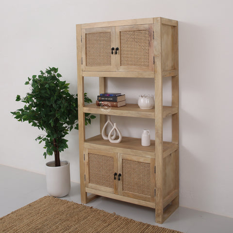 Lazy Rattan Display Cabinet – Solid Mango Wood, 180 cm | Opelhome UAE