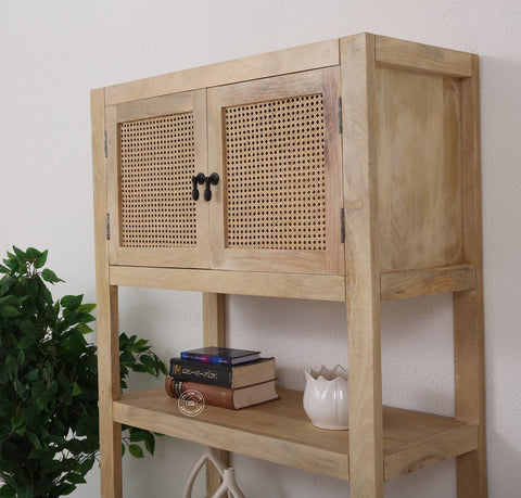Lazy Rattan Display Cabinet – Solid Mango Wood, 180 cm | Opelhome UAE
