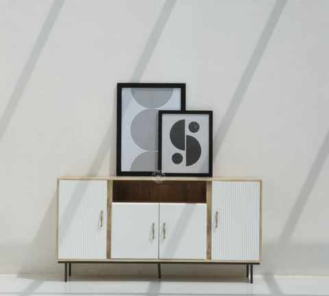 Tetteh Wooden 4 Door Sideboard (Natural + white finish)