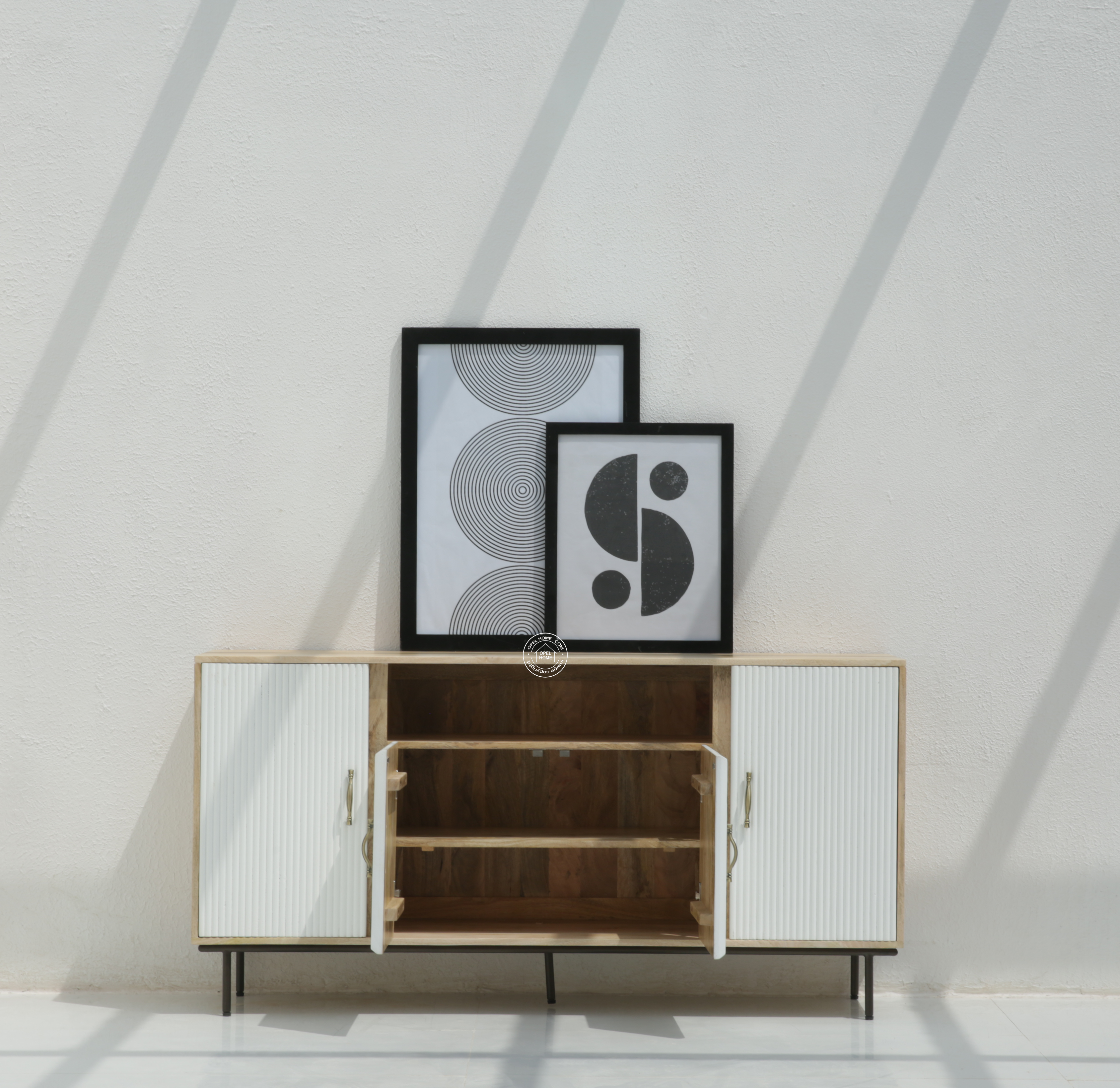 Tetteh Wooden 4 Door Sideboard (Natural + white finish)