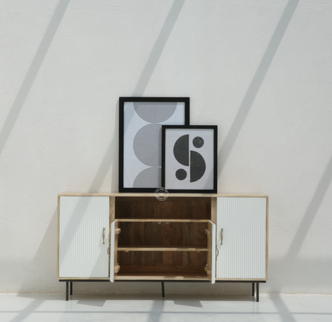 Tetteh Wooden 4 Door Sideboard (Natural + white finish)