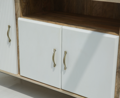 Tetteh Wooden 4 Door Sideboard (Natural + white finish)