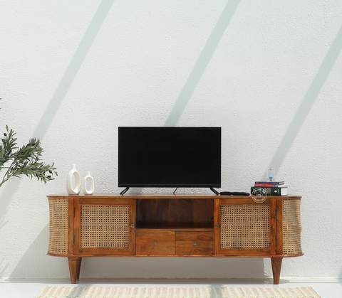 Apollo Rattan wooden 2 door 2 Drawers Media Unit (Honey finish)