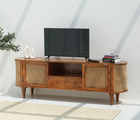 Apollo Rattan wooden 2 door 2 Drawers Media Unit (Honey finish)