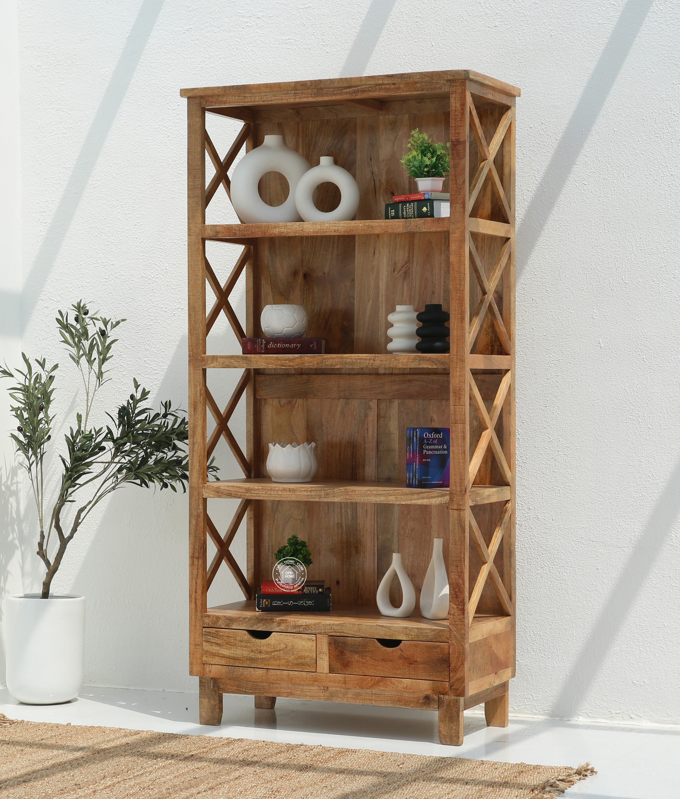Alimy Wooden Display Shelf Unit – Solid Wood, 196 cm | Opelhome UAE