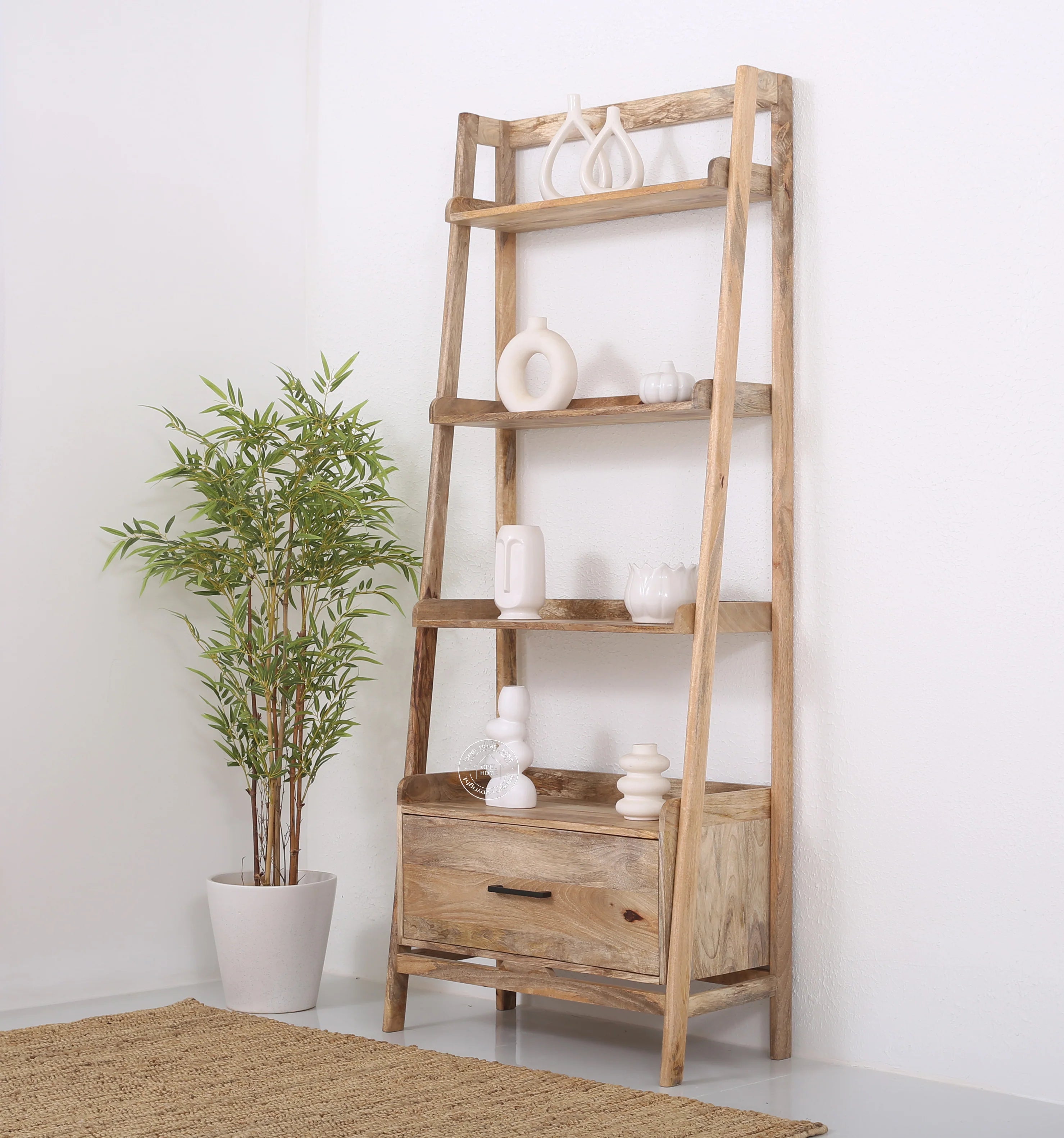 Hartman Wooden Ladder Shelf – Solid Mango Wood, Natural Finish | Opelhome UAE