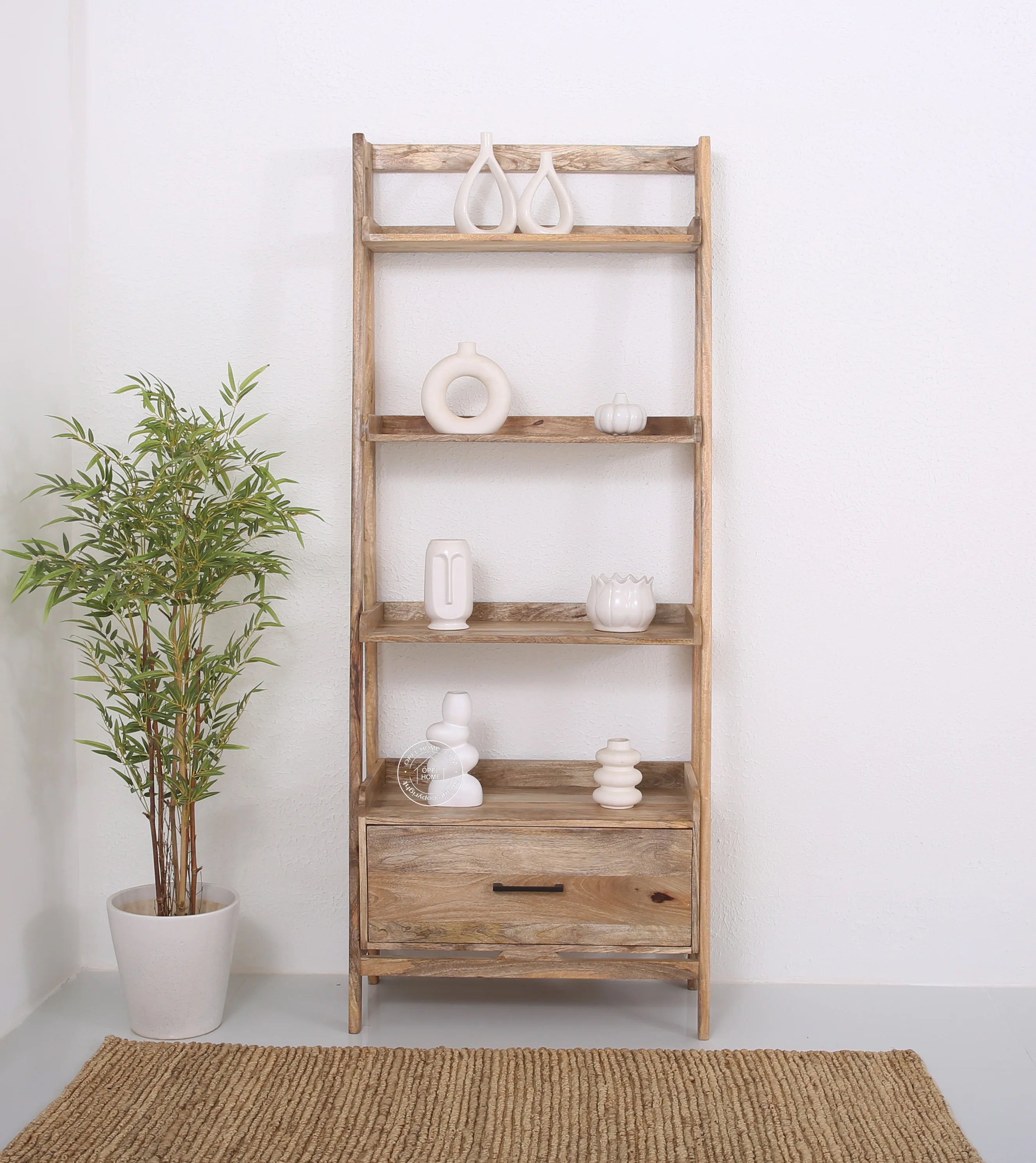 Hartman Wooden Ladder Shelf – Solid Mango Wood, Natural Finish | Opelhome UAE