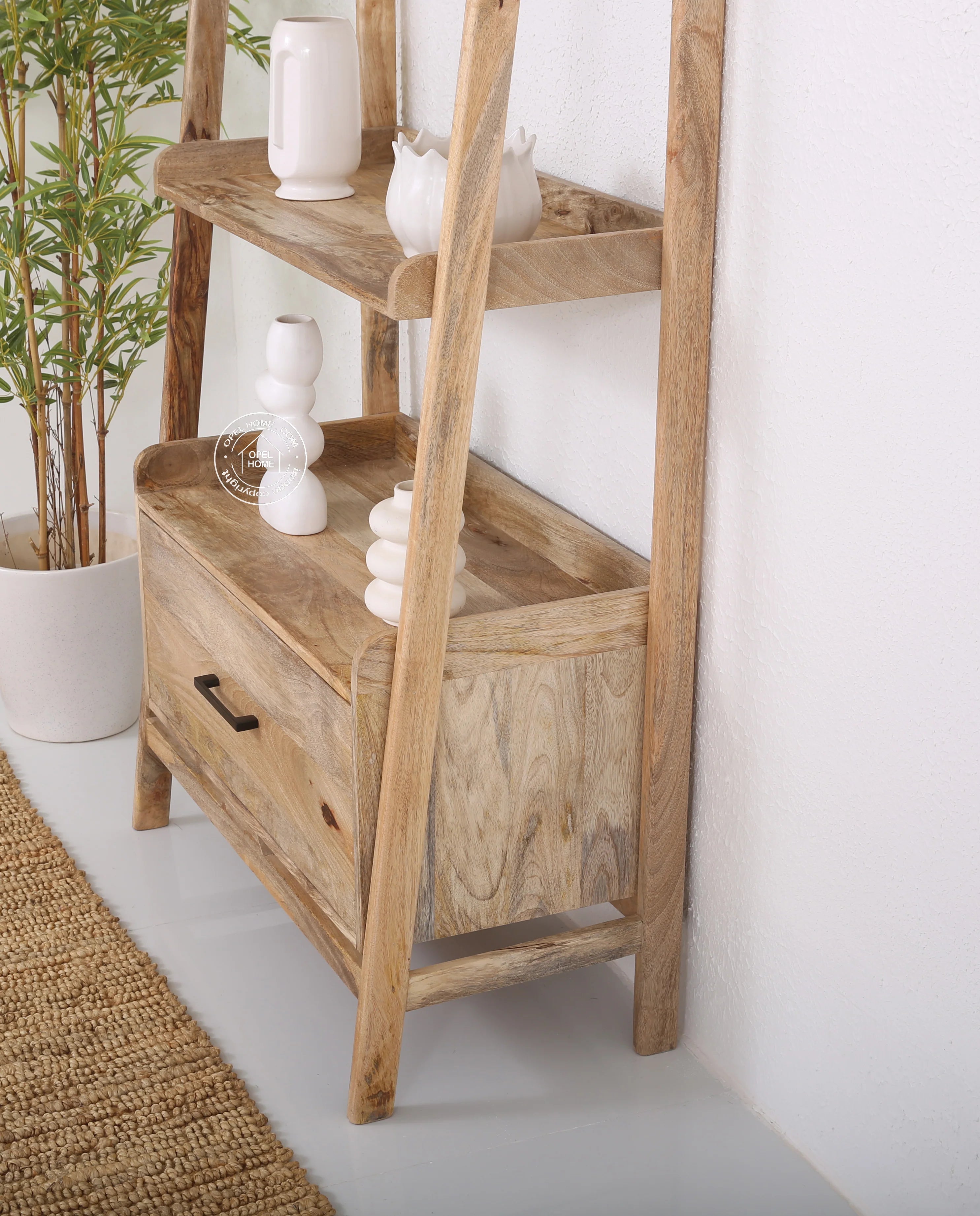Hartman Wooden Ladder Shelf – Solid Mango Wood, Natural Finish | Opelhome UAE