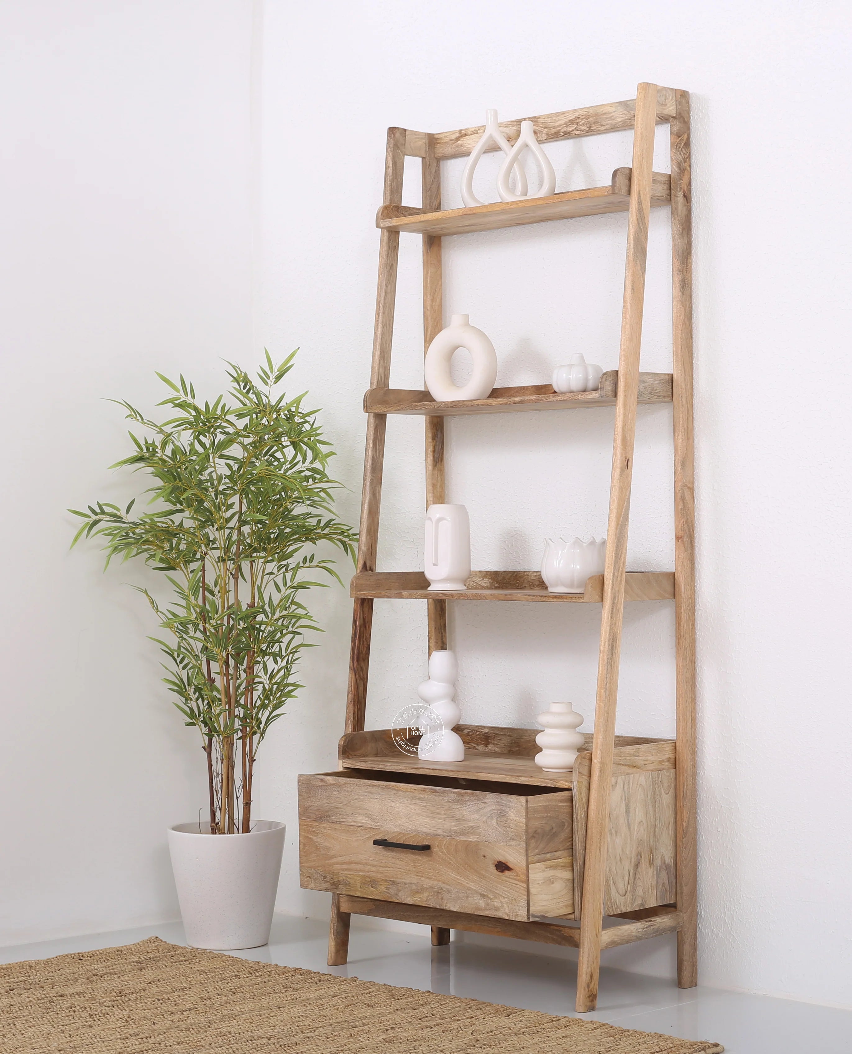 Hartman Wooden Ladder Shelf – Solid Mango Wood, Natural Finish | Opelhome UAE
