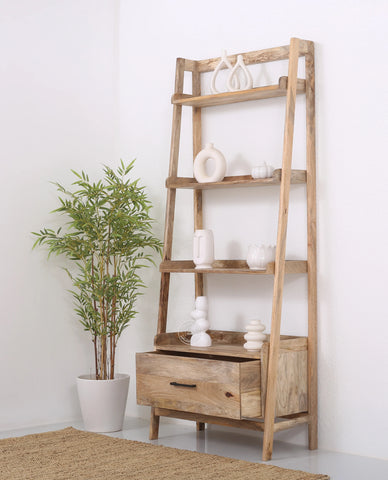 Hartman Wooden Ladder Shelf – Solid Mango Wood, Natural Finish | Opelhome UAE