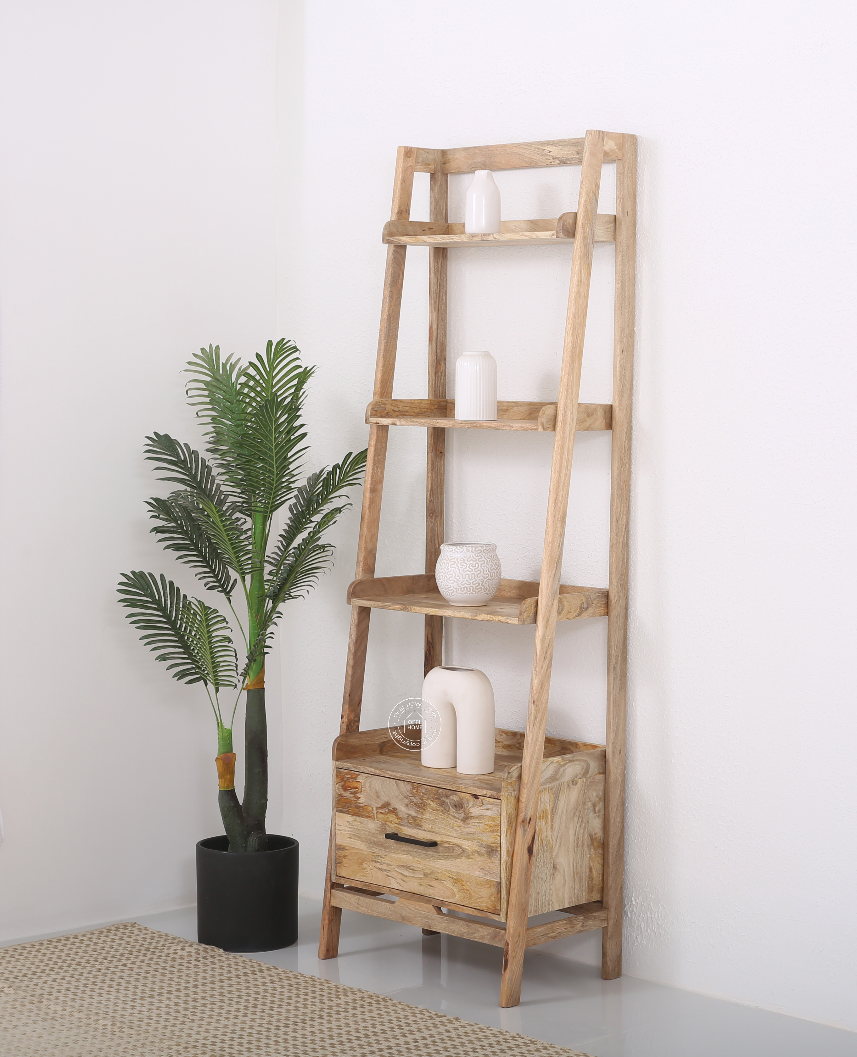 Hartman Wooden Ladder Shelf – Solid Mango Wood, Natural Finish | Opelhome UAE