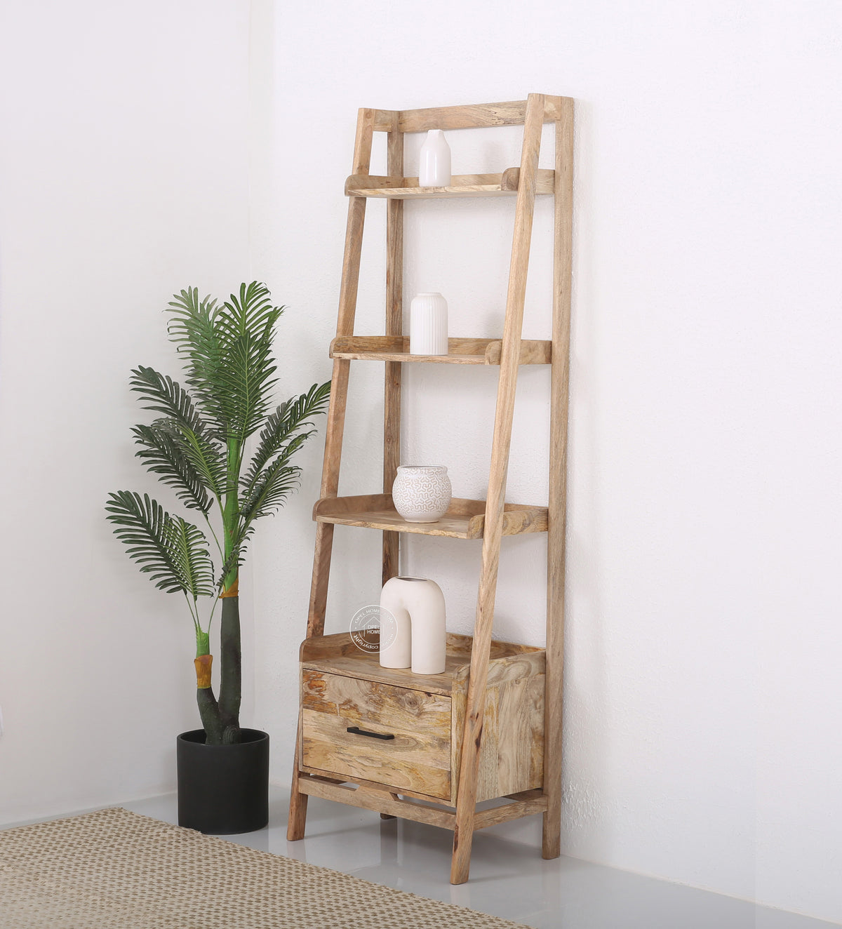 Hartman Wooden Ladder Shelf – Solid Mango Wood, Natural Finish | Opelhome UAE