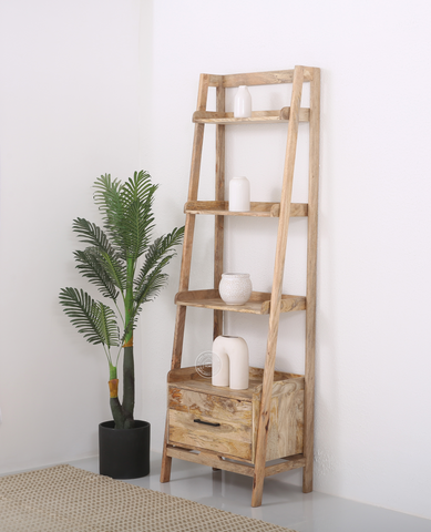 Hartman Wooden Ladder Shelf – Solid Mango Wood, Natural Finish | Opelhome UAE