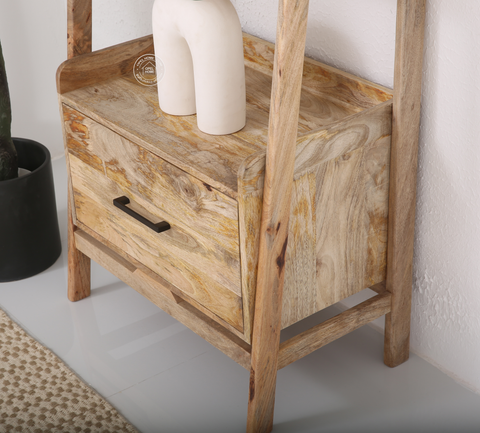 Hartman Wooden Ladder Shelf – Solid Mango Wood, Natural Finish | Opelhome UAE