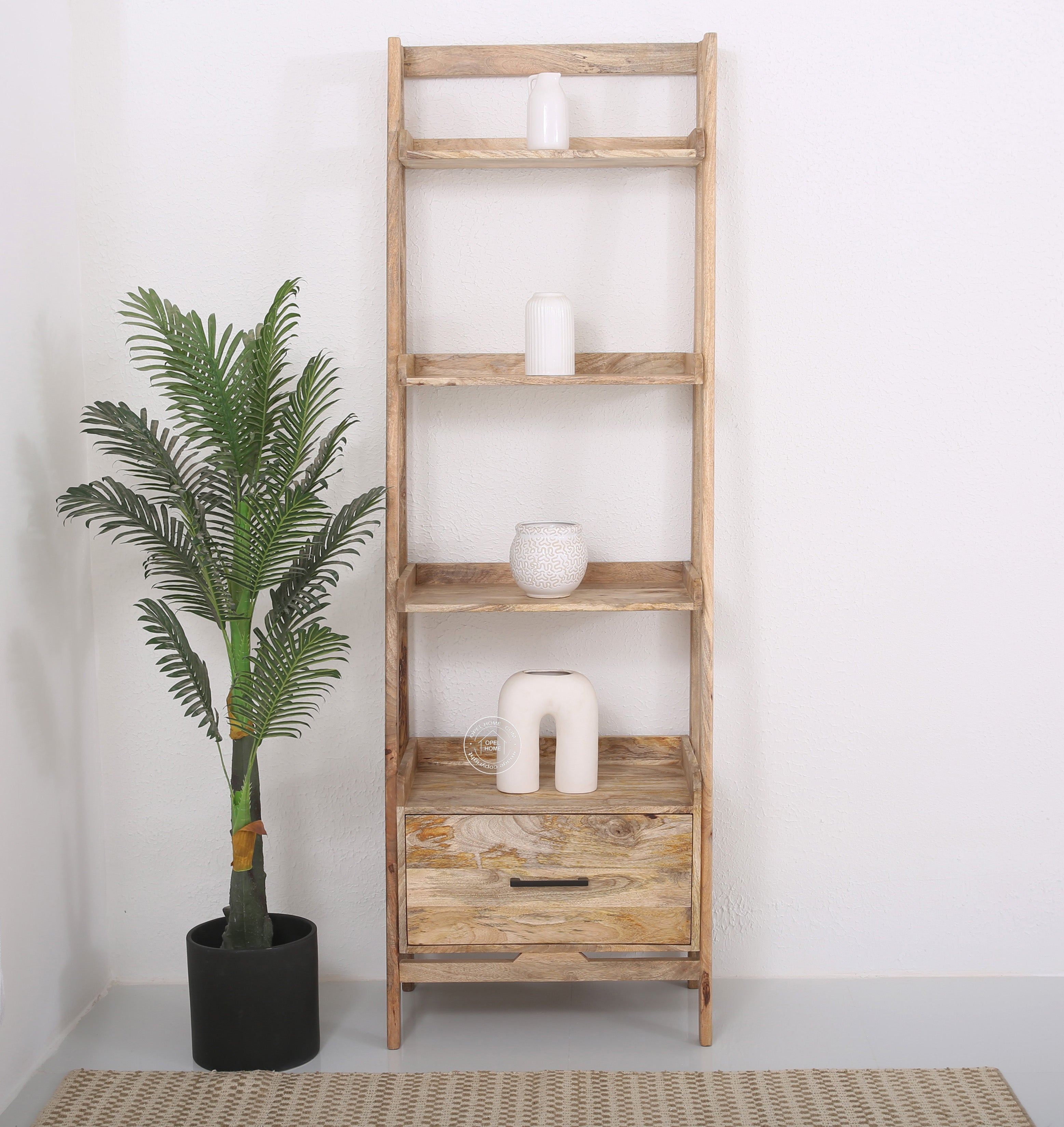 Hartman Wooden Ladder Shelf – Solid Mango Wood, Natural Finish | Opelhome UAE