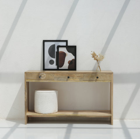 Stancil Mango Wood Console with 3 Drawers
