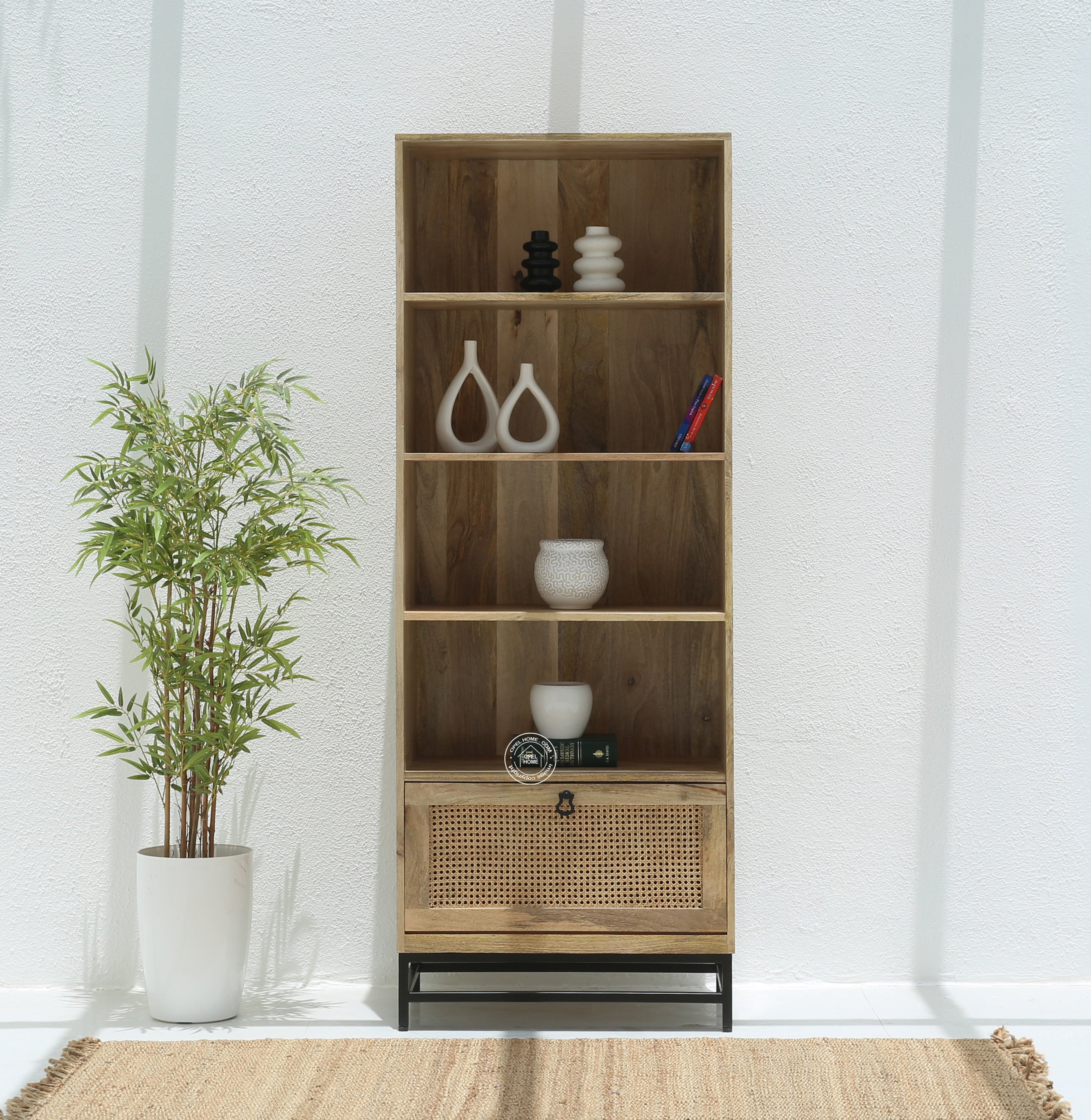 Richmond Rattan  Wooden Bookcase/Shelves with Black Base