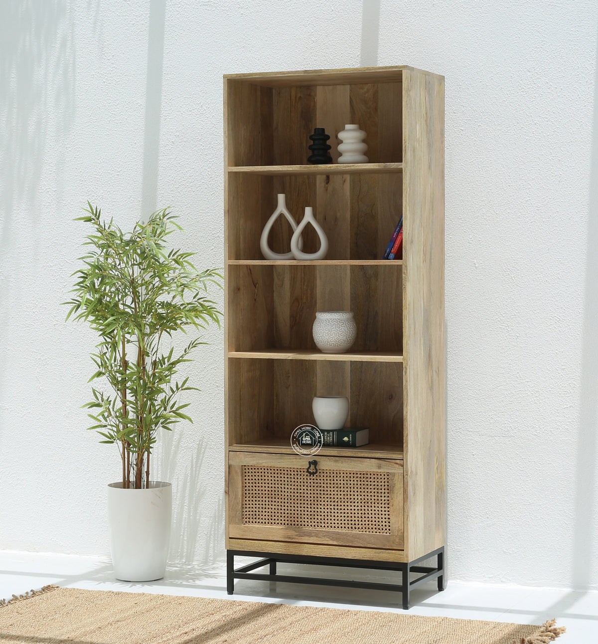 Richmond Rattan  Wooden Bookcase/Shelves with Black Base