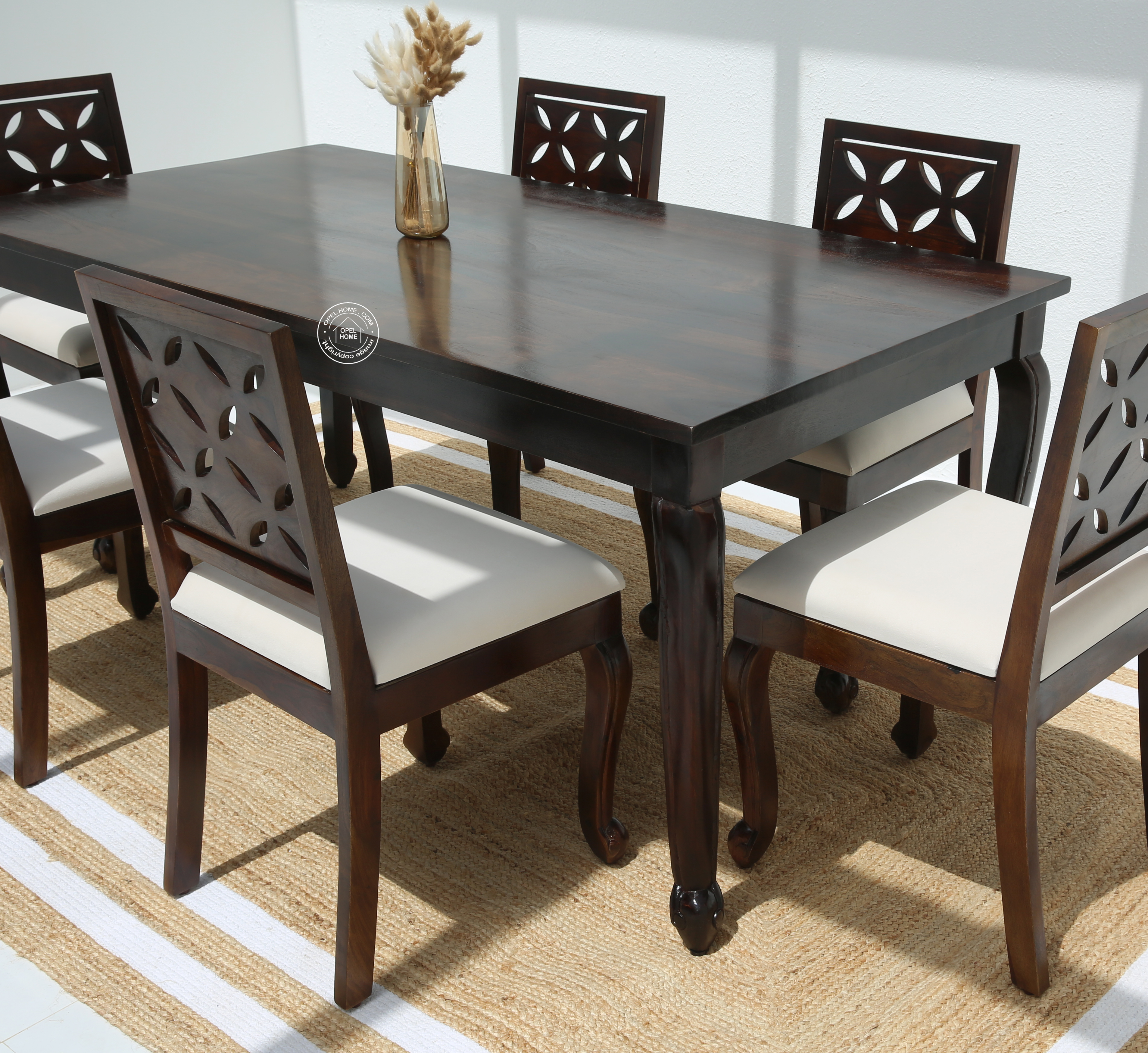 Aurora Wooden 6 Seater Dining Table – (Only Table), Walnut finish | Opelhome UAE