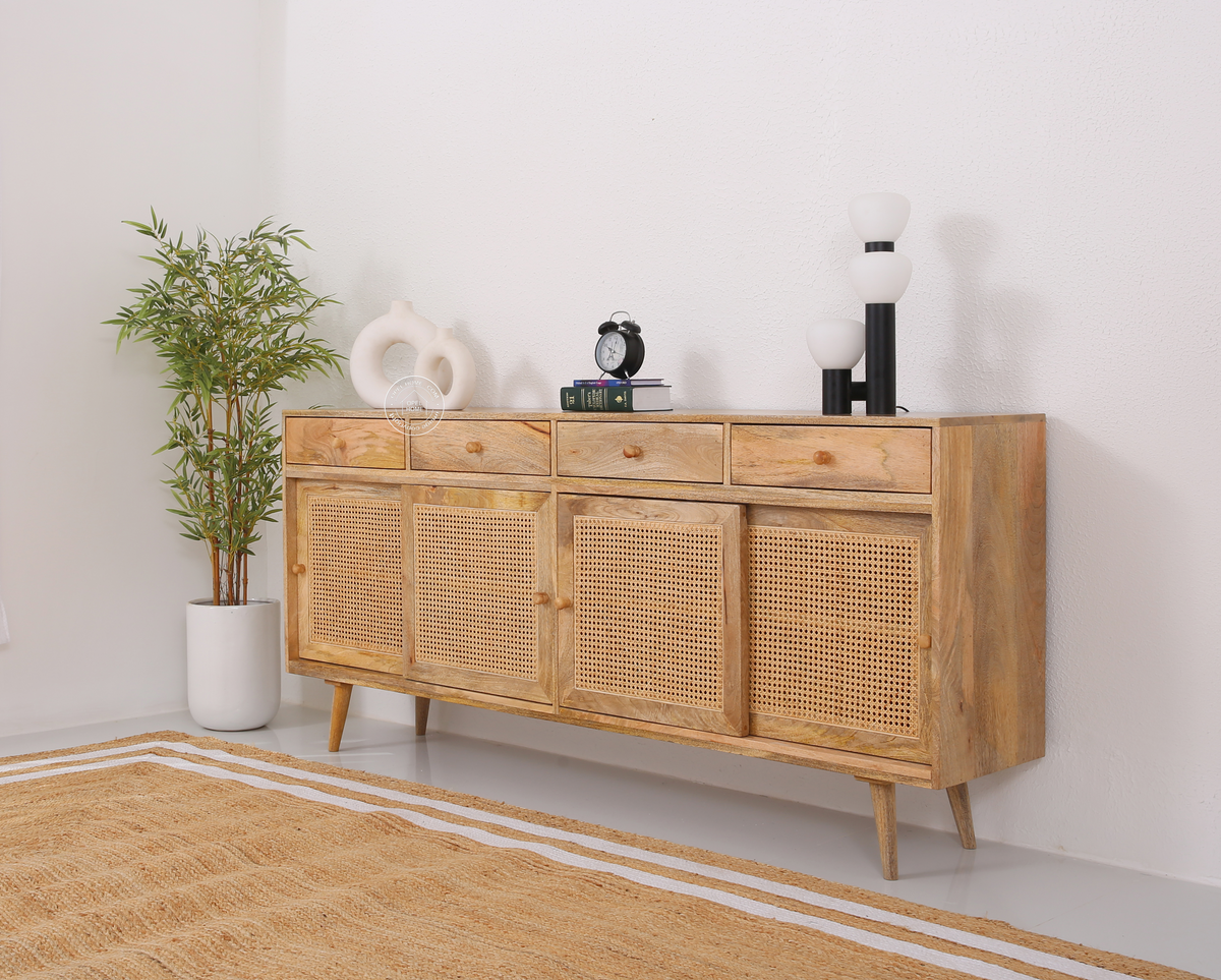 Fort  Rattan wooden 4 door 4 Drawers Sideboard