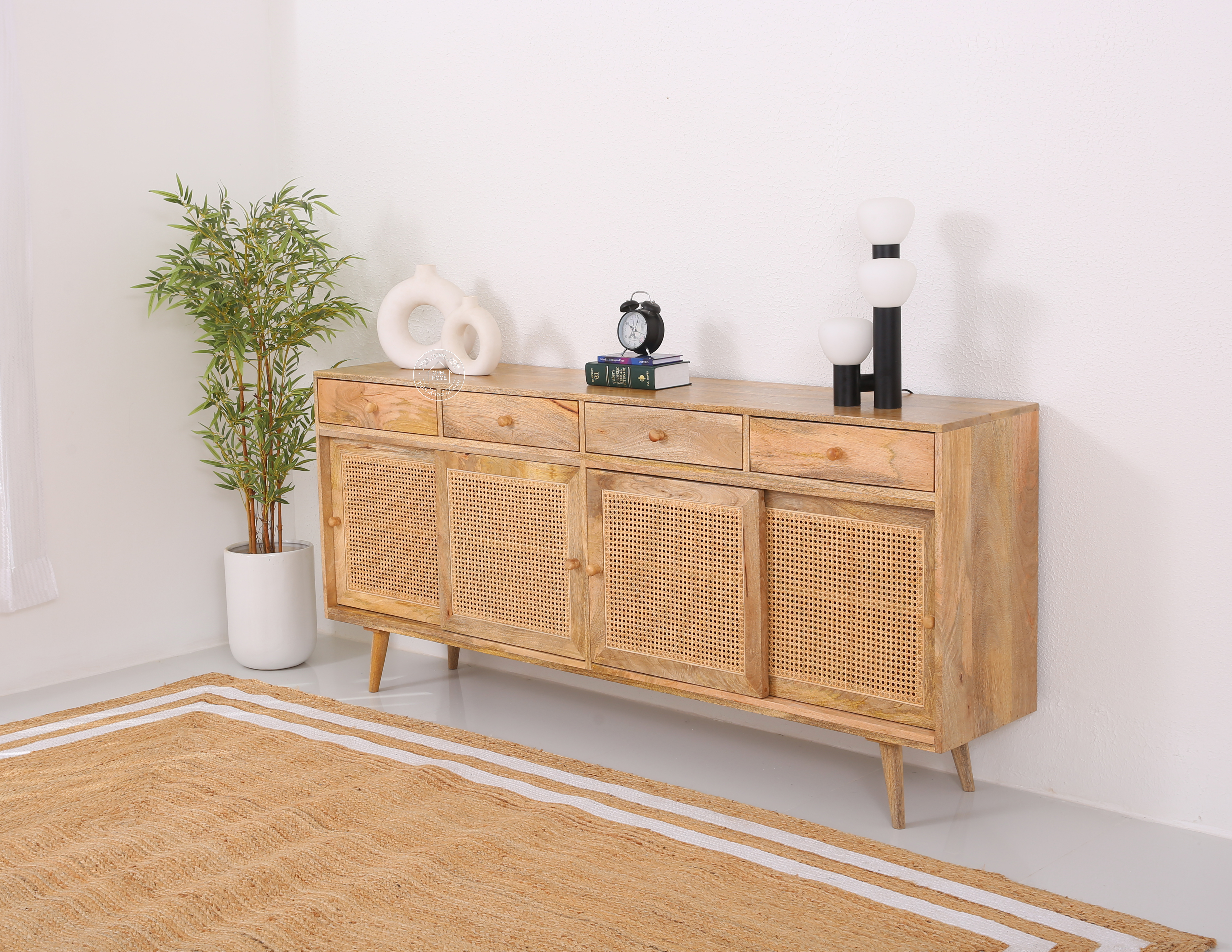 Fort  Rattan wooden 4 door 4 Drawers Sideboard