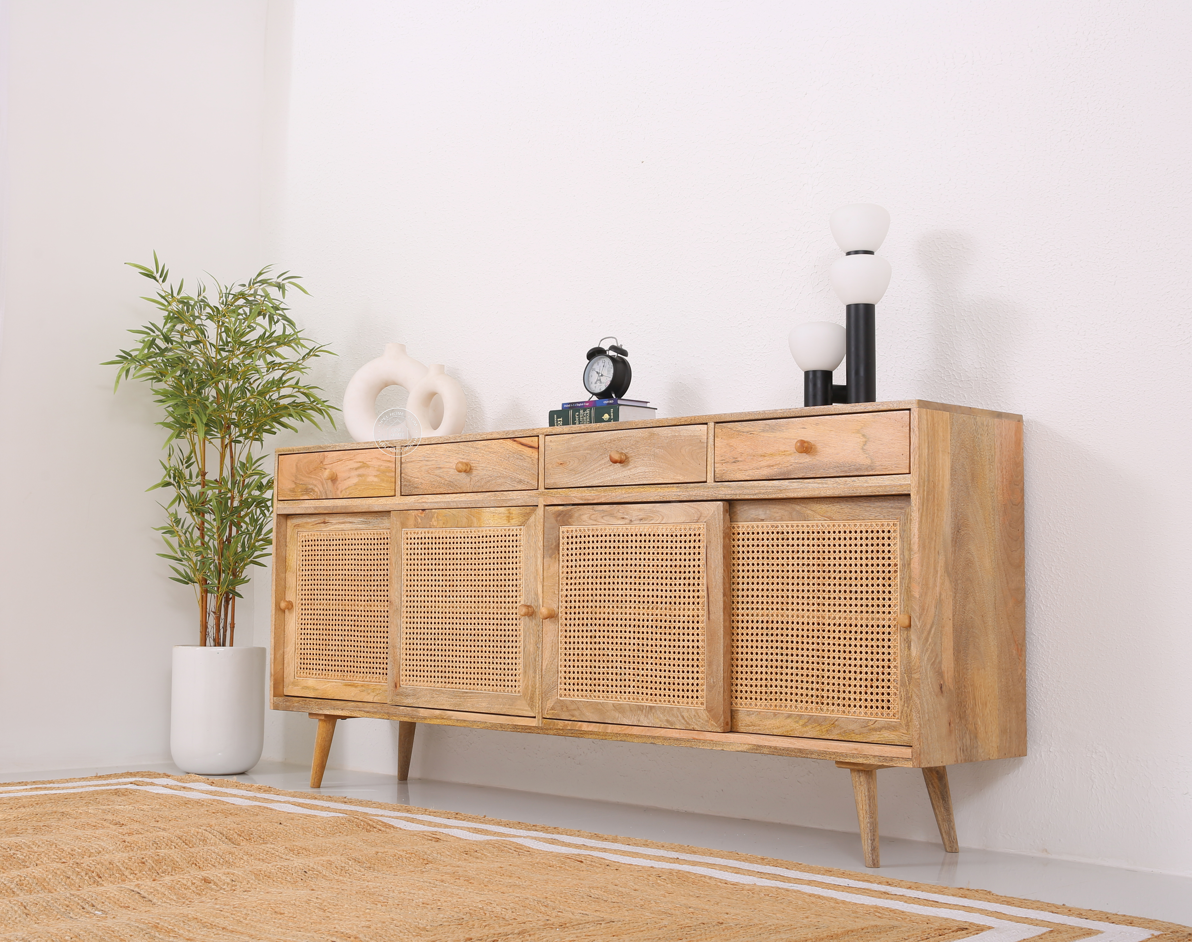 Fort  Rattan wooden 4 door 4 Drawers Sideboard