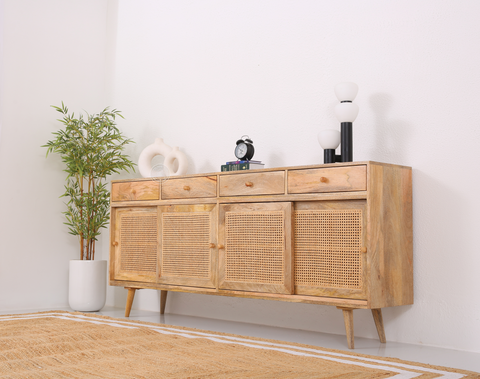 Fort  Rattan wooden 4 door 4 Drawers Sideboard