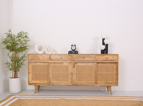 Fort  Rattan wooden 4 door 4 Drawers Sideboard