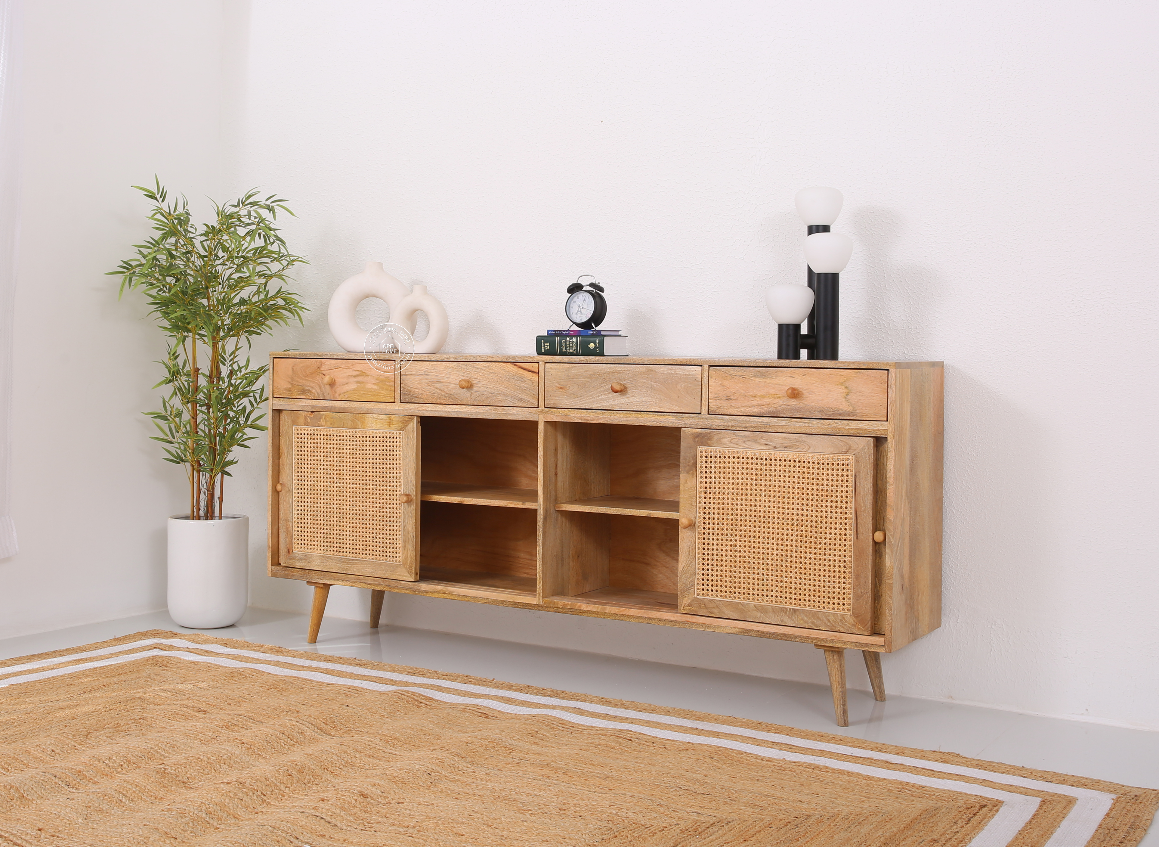 Fort  Rattan wooden 4 door 4 Drawers Sideboard
