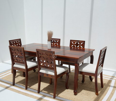 Aurora Wooden 6 Seater Dining Table – (Only Table), Honey finish | Opelhome UAE