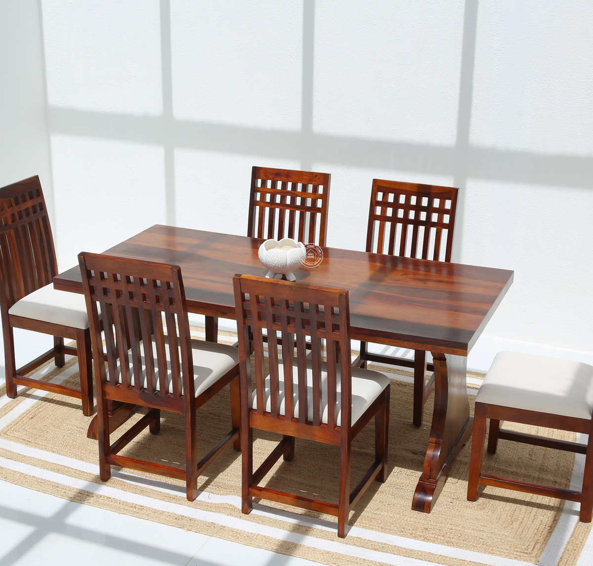 Rosetta Wooden 6 Seater Dining Table – (Only Table) , honey finish | Opelhome UAE