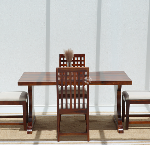 Rosetta Wooden 4 Seater Dining Table – (Only Table) , Honey finish | Opelhome UAE
