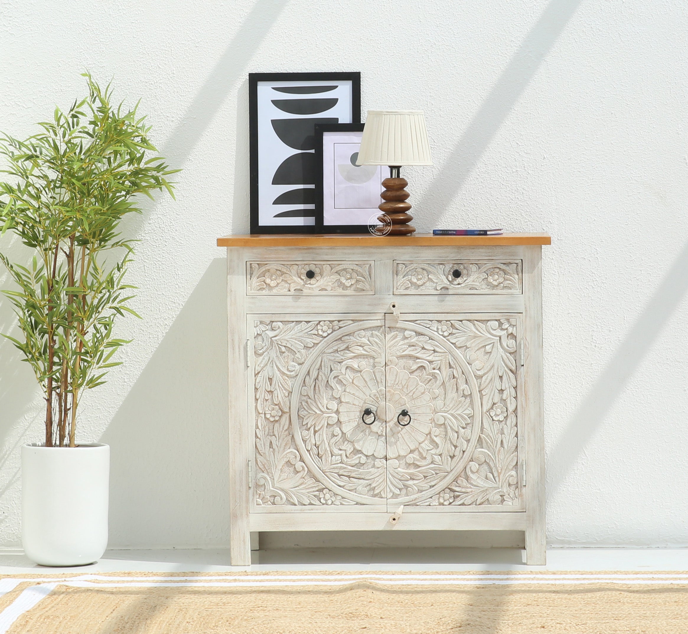 Bunny wooden 2 door 2 drawer  carved Sideboard (Multiple Colors Options)