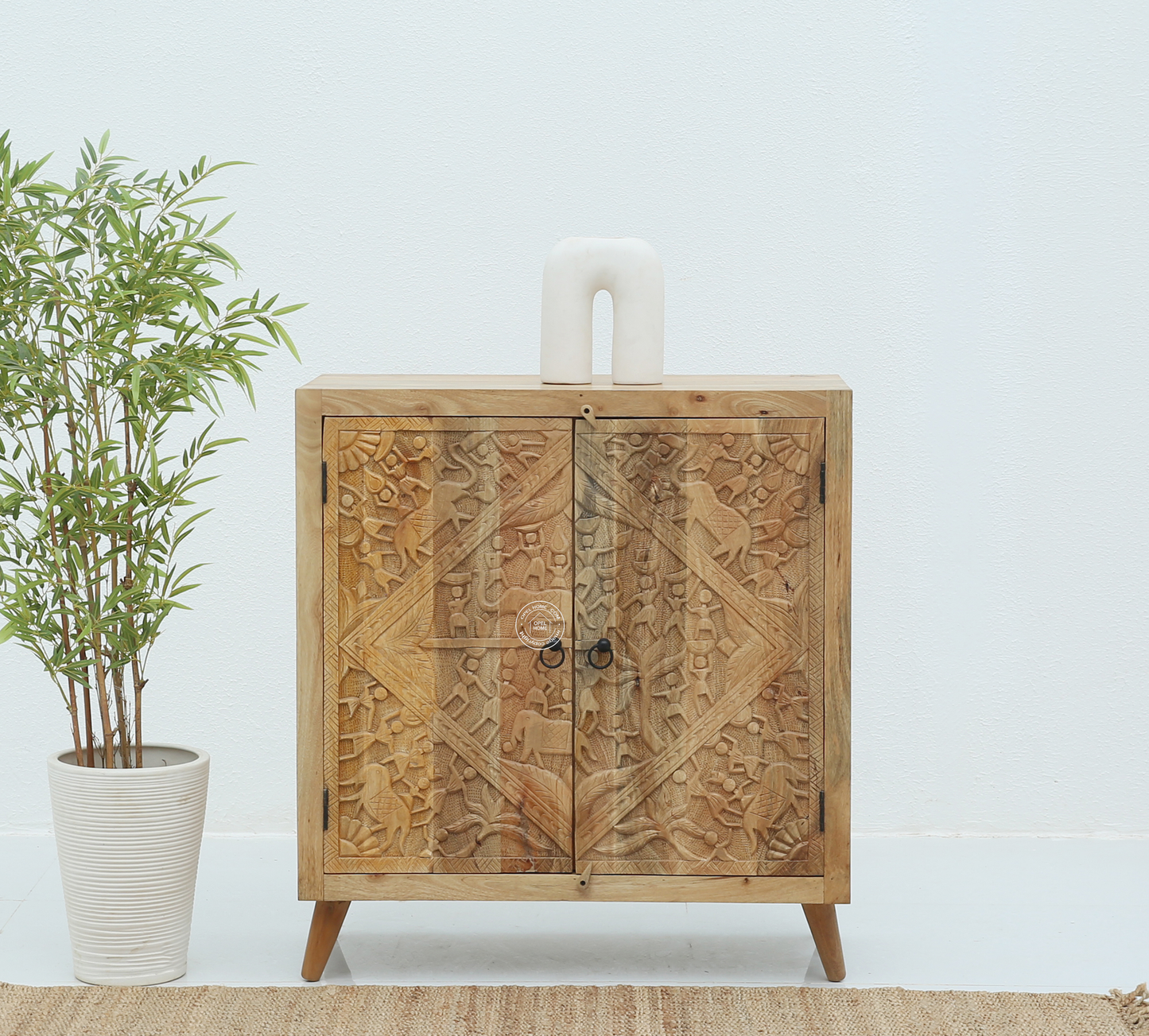 Caroa Two Door Wooden Sideboard & Buffet – Solid Mango Wood (Natural Finish)