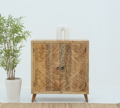 Caroa Two Door Wooden Sideboard & Buffet – Solid Mango Wood (Natural Finish)