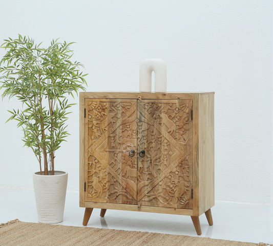 Caroa Two Door Wooden Sideboard & Buffet – Solid Mango Wood (Natural Finish)