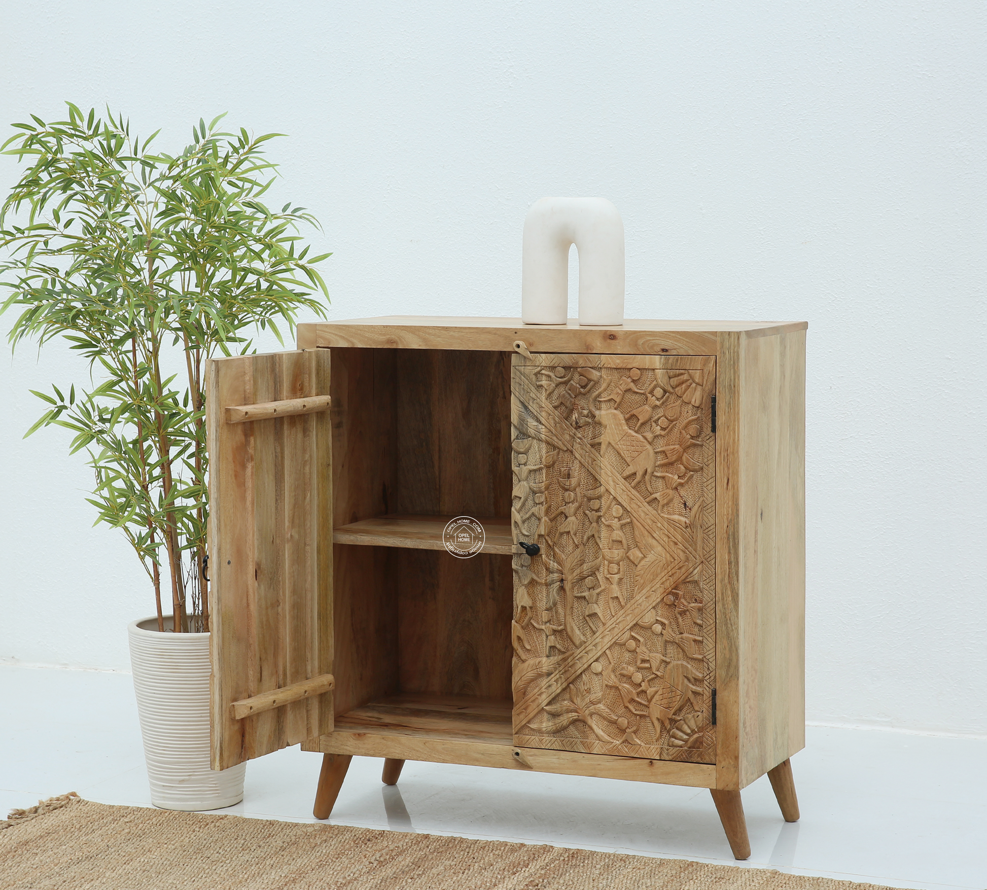 Caroa Two Door Wooden Sideboard & Buffet – Solid Mango Wood (Natural Finish)