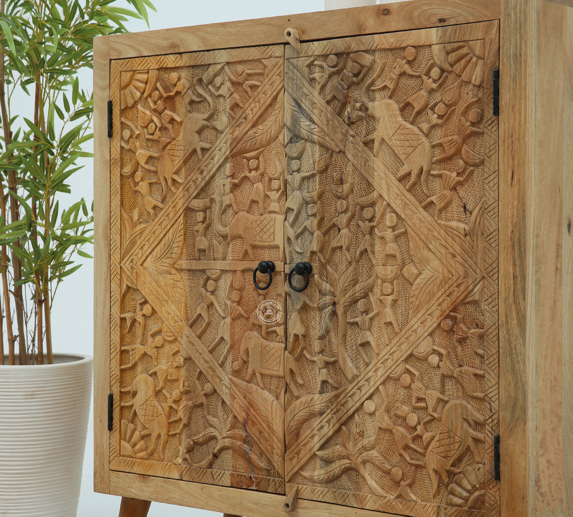 Caroa Two Door Wooden Sideboard & Buffet – Solid Mango Wood (Natural Finish)