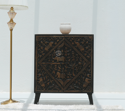 Caroa Two Door Wooden Sideboard & Buffet – Solid Mango Wood (Black Finish)