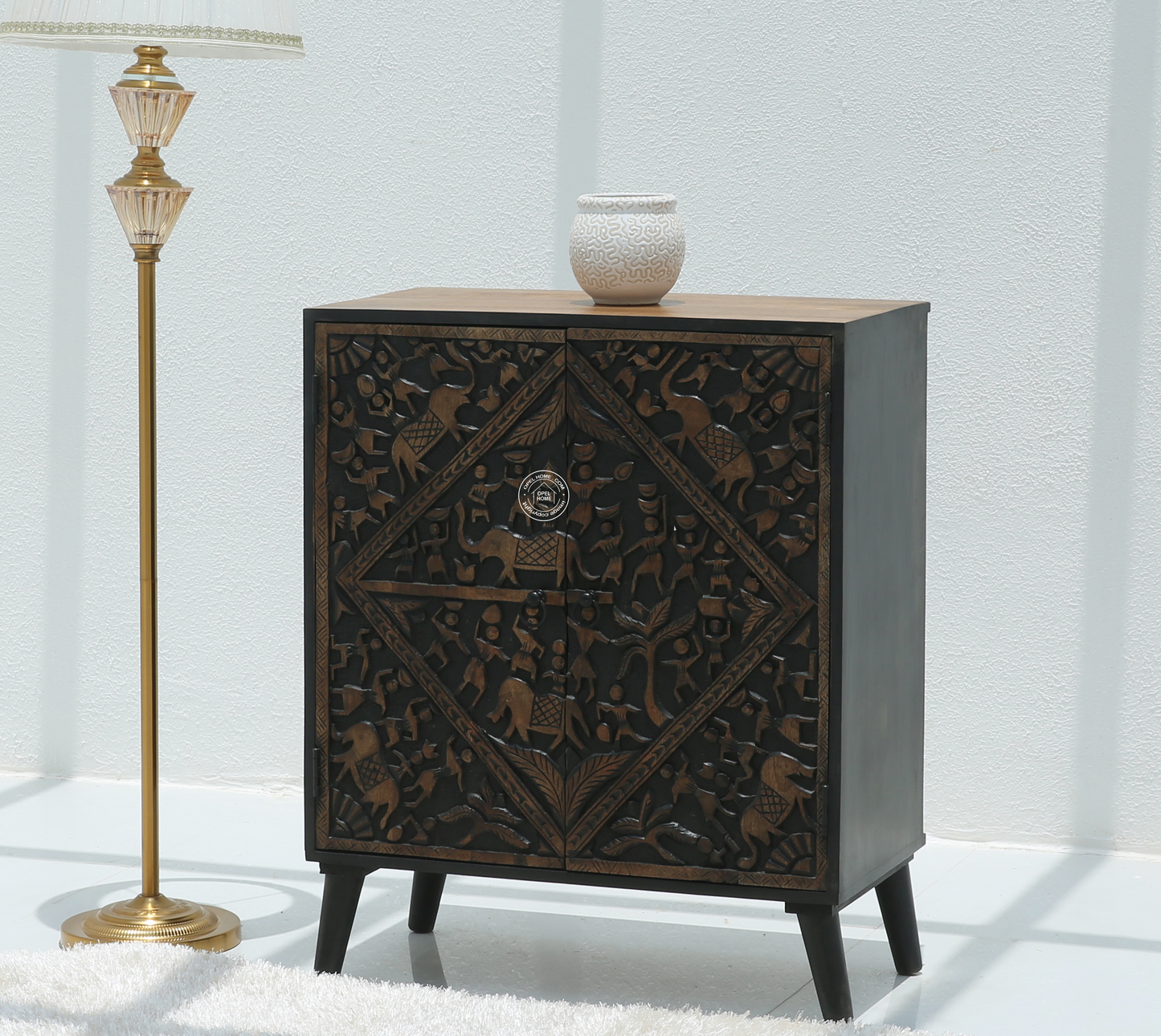 Caroa Two Door Wooden Sideboard & Buffet – Solid Mango Wood (Black Finish)