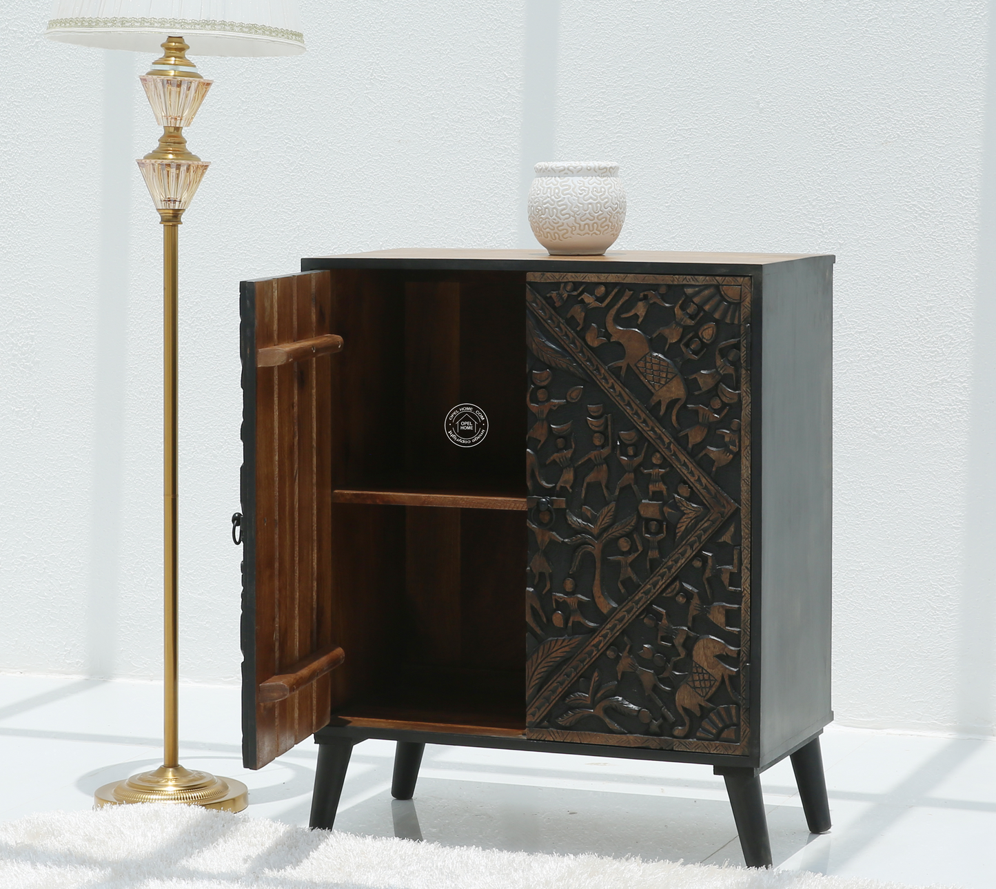 Caroa Two Door Wooden Sideboard & Buffet – Solid Mango Wood (Black Finish)