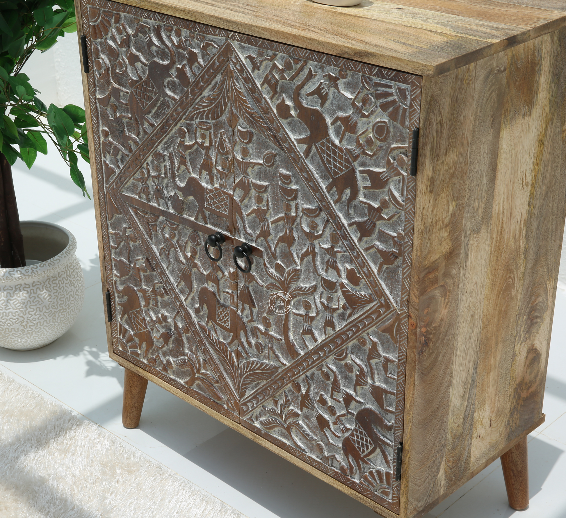 Caroa Two Door Wooden Sideboard & Buffet – Solid Mango Wood (Natural & White Finish)