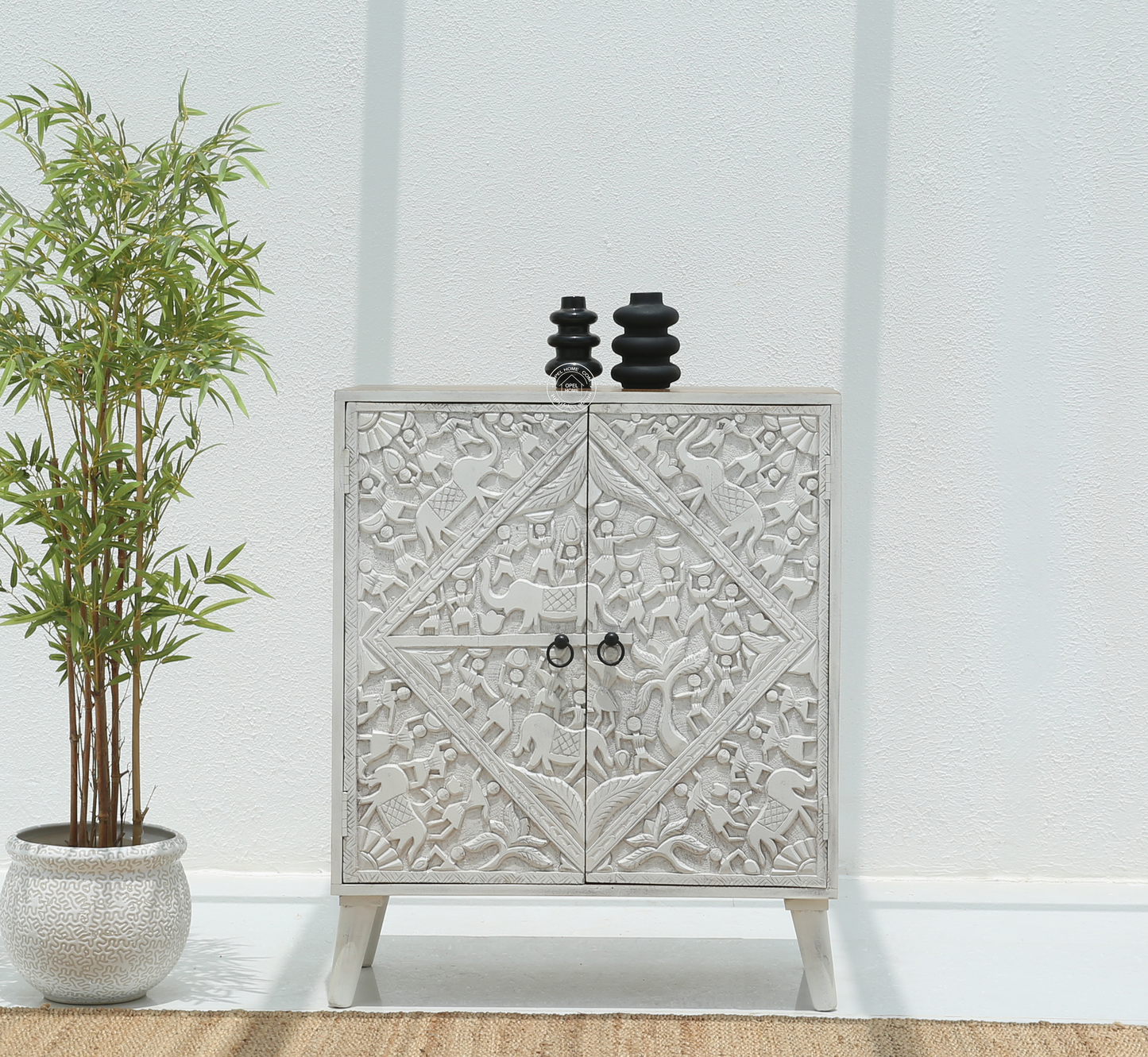 Caroa Two Door Wooden Sideboard & Buffet – Solid Mango Wood (White Finish)