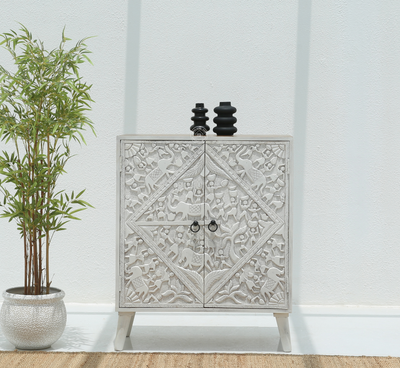 Caroa Two Door Wooden Sideboard & Buffet – Solid Mango Wood (White Finish)